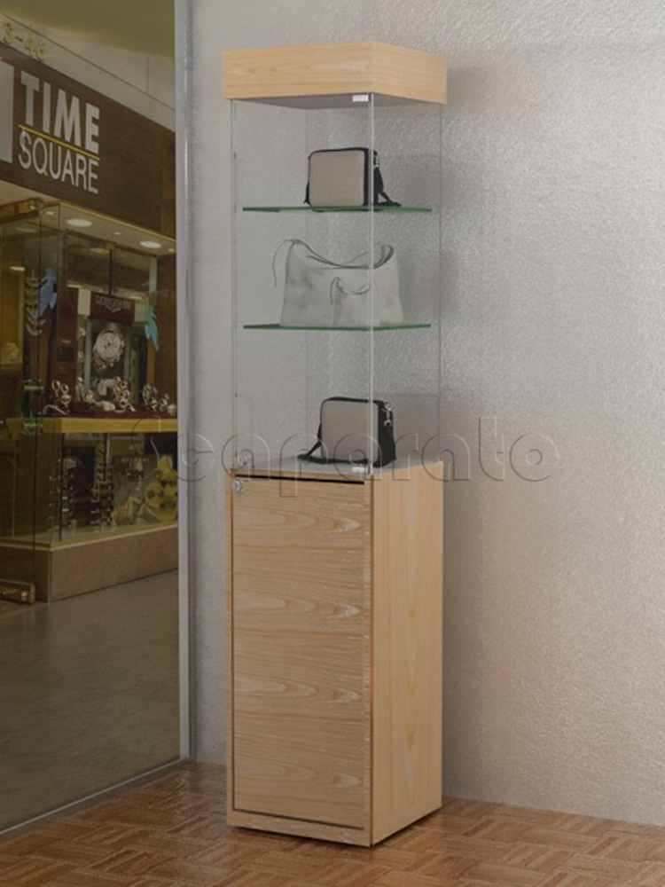 Vitrina de torre de cristal con madera